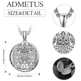 ADMETUS Photo Locket Necklace 925 Sterling Silver Photo Pendant Chain Round Animal Photo Necklace Memorial Gift for Men Women with 2.5 mm 22 Inches + 2 Inch Rolo Chains, Sterling Silver, No Gemstone