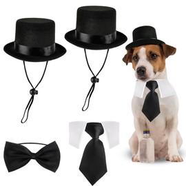 4 Pcs Pet Formal Halloween Costume Accessories Dog Wedding Bow Tie Top Hat Puppy Gentleman Costume for Small Medium Dogs Cats Halloween Party