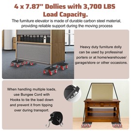 4 Packs Heavy Duty Furniture Dolly with 5 Wheels Rubber Silent Furniture Lift, 3700 lbs Load Capacity, Effortless Furniture Mover Kit Made of Premium Carbon Steel（Upgrade Large）