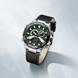 NAVIFORCE Mens Sport Digital Chronograph Watches Super Bright Backlight Waterproof Leather Wristwatch