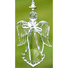 Crystal Quality Acrylic Angel Ornament (Long Base with Wings Down, Clear)