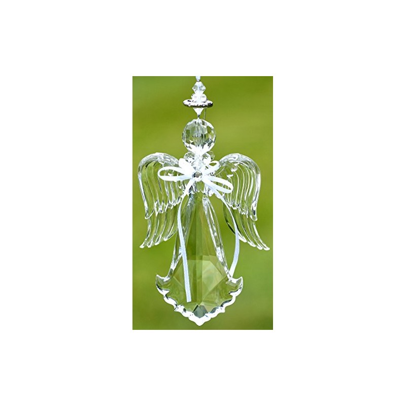 Crystal Quality Acrylic Angel Ornament (Long Base with Wings Down,