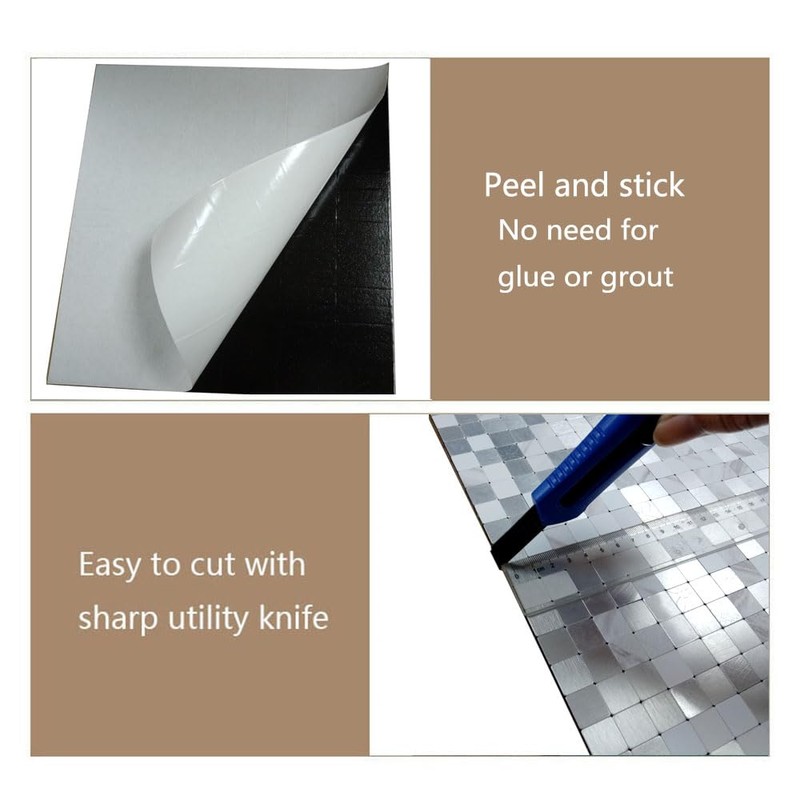 XUANINY Self-Adhesive Metal Backsplash, Peel and Stick Tile for Kitchen