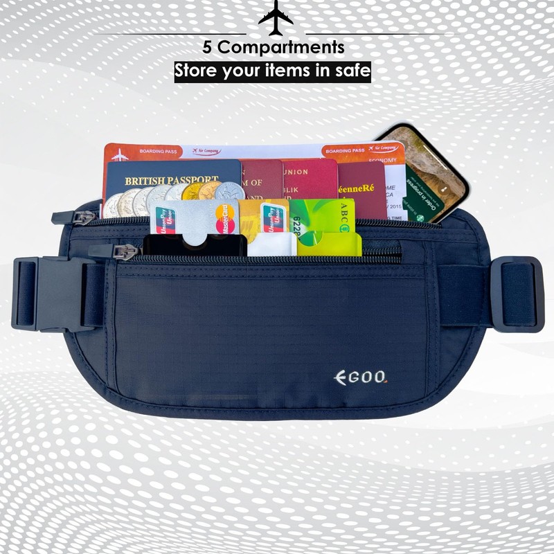 EGOO - Ultralight RFID Money Belt with Adjustable Elastic Strap