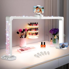 KIRKAS 34inch Large Half Moon Light for Nail Tech, 456 LEDs 3 Color Modes Infinitely Knob Arch Light with Phone Holder Charging Function, Foldable Nail Desk Lamp for Eyelash Extension, Tattoo-White