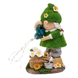 TERESA'S COLLECTIONS Garden Gnomes Garden Decoration for Outdoors, 20 cm Weatherproof Figure with Solar Light, Flower Picking Garden Figures Outdoor, Garden Gnome Garden Decoration Solar, Mother