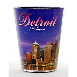 Detroit Michigan Evening Skyline Outside Dark Blue Skyline Inside Shot Glass