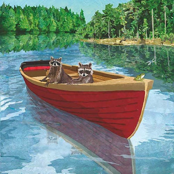 Paperproducts Design Lakeside Racoons Beverage/Cocktail Paper Napkins,5"x5"