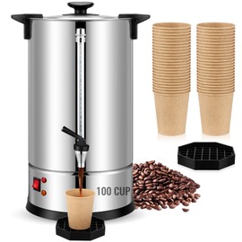 VIHOSE Commercial Coffee Maker Stainless Steel Electric Coffee Urns with 5oz Paper Cups and Coffee Drip Trays Hot Water Large Coffee Dispenser for Catering Restaurant Home Party (100 Cup/ 15 L)