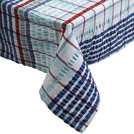 Downview Seersucker Check Cotton Tablecloth 70 Round Biscay