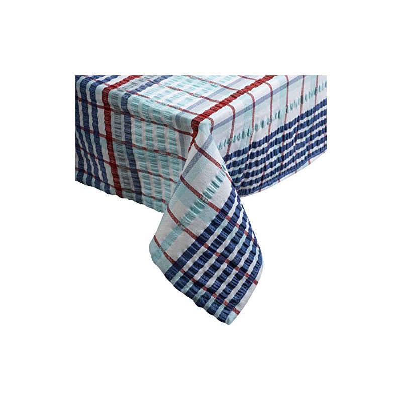 Downview Seersucker Check Cotton Tablecloth 70 Round Biscay