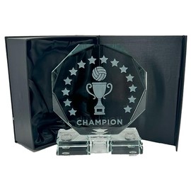 Express Medals Crystal Volleyball Trophy Award, 6 Inch, Octagon Shape, Champion Design with Black Gift Presentation Box Tournament Winner Trophies