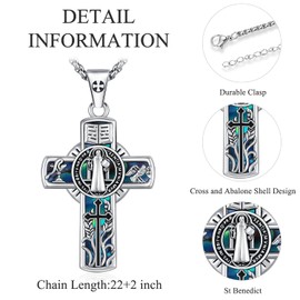 St Benedict Medals Medalla de San Benito San Benito Medalla Mens Womens Crucifix Necklace Pendant Sterling Silver Abalone Shell Saint St benedict Medal for Car