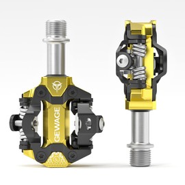 GEWAGE Click Pedals MTB Pedals - CNC Machined Aluminium, Double-Sided SPD System, Adjustable Release Hardness, Compatible with Shimano SPD Systems, 365 g Lightweight, Ideal for Mountainbi (Gold)