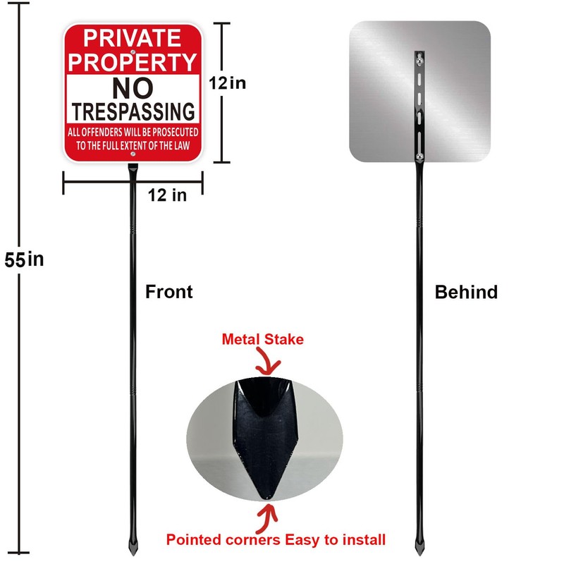 Private Property No Trespassing Sign with 54 Inch Black Metal