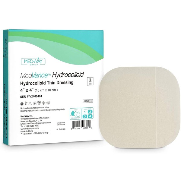 MedVance TM Hydrocolloid – Hydrocolloid Adhesive Thin Dressing, 4"x4", Box of 5 dressings