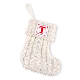OJCHRLKF Mini Monograma con inicial de 8 pulgadas, bordado de Navidad, calcetines de punto, decoración de Navidad, color rojo, blanco, verde, lindo calcetín de Navidad, blanco, T-60