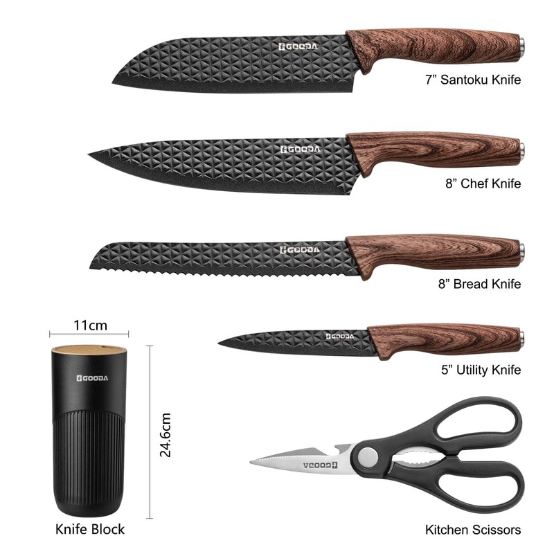 GOODA Kitchen Knife Set With Block,6-Piece Professional Chef Cooking Knives