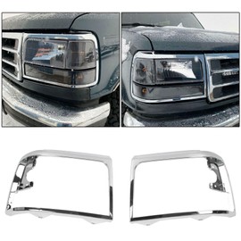 alxiang Chrome Headlights Trim Bezel Pair Front Left Right Plastic for Ford for Bronco 1992-1996 for F150 1992-1996 for F250 1992-1997 for F250HD 1997 for F350 1992-1997 for F450 SuperDuty 1997