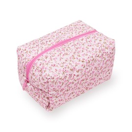 Aucuu Floral Makeup Bag, Cotton Toiletry Bag, Travel Makeup Bag, Portable Travel Cosmetic Bag, Large Capacity Floral Toiletry Bag, Quilted Wash Organizer Pouch for Women Girls Ladies for School,Travel