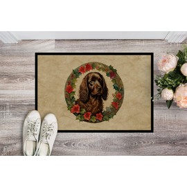 Caroline's Treasures DAC2331MAT Boykin Spaniel Christmas Flowers Doormat Front Door Mat Indoor Outdoor Rugs for Entryway, Non Slip Washable Low Pile, 18H X 27W