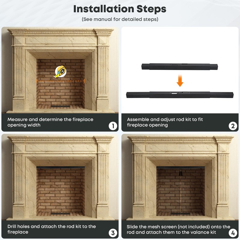 Stanbroil Adjustable Rod and Valance Kit for Fireplace Mesh Screen