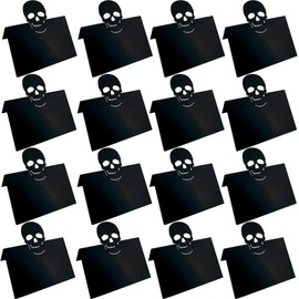 Spooky Skull Place Cards - Black Table Tent Cards, 25pcs