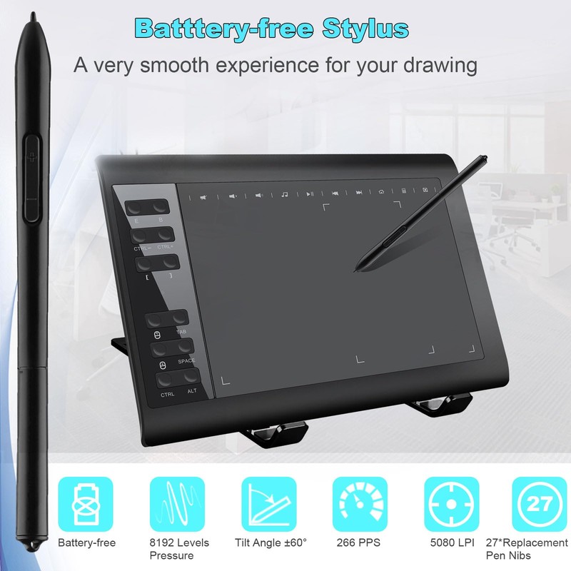 Graphics Drawing Tablet TEROW,10x6 inch Digital drawing tablet with Bracket