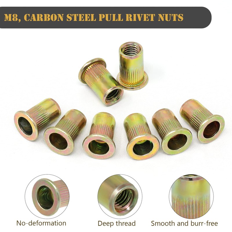 Wkmamo 120 Pcs M8 Rivet Nuts,Zinc Plated Carbon Steel Rivet
