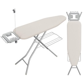 Yaheetech Ironing Board, Compact Iron Board with Cord Holder, Steam Iron Rest and Bottom Storage Tray, 9 Adjustable Heights & 3 Layer Cover, Folding Heavy Duty Ironing Board 52X14, Beige