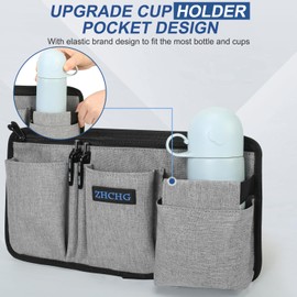 ZHCHG Wheelchair Side Bag with Cup Holder, Wheelchair Armrest Pouch Accessories for Walker, Rollator, Electric Scooter Wheelchairs, Ideal Gift for Mother's Day & Father's Day
