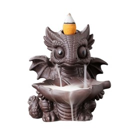 Mellshy Dragon Incense Holder Cute Ceramic Dinosaur Backflow Incense Holder Waterfall Incense Burner Holder Aromatherapy Ornament Home Decor (Black)