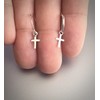 Small Sterling Silver Hoop Earrings with Dangling Cross