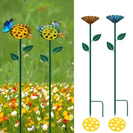 2 Packaged Bee Watering Stations, Garden Bee Bathtubs, Metal Bee Water Replenishers, Floral Designs, Outdoor Garden Courtyard Decorative Colorful Butterfly Bee Bath Bowls(Blue,Yellow)