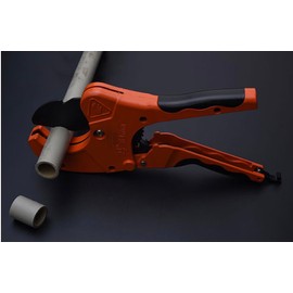 Edward Tools PVC Pipe Cutter - Cuts up to 2 1/2” Pipe - Pro Ratcheting PVC Pipe Cutter Shears - SK5 Steel Easy Cut Blade - Aluminum Body with Ergonomic Grip - Safety Lock Handle