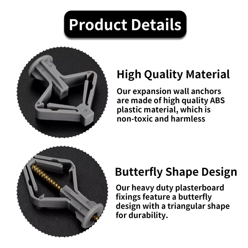 30 Pcs Plasterboard Wall Plugs,Drywall Anchors and Drywall Screws Set,Dry