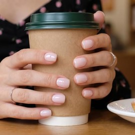 16 tamaños de uñas postizas cuadradas extra cortas, 32 uñas de gel brillantes súper cortas de calidad profesional para pegar (rosa claro)