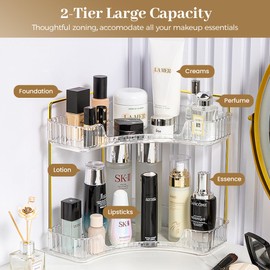 Aveniee Corner Bathroom Counter Organizer, Bathroom Countertop Shelf Makeup Organizer for Vanity Perfume Tray for Corner Storage (2 Tiers, White)