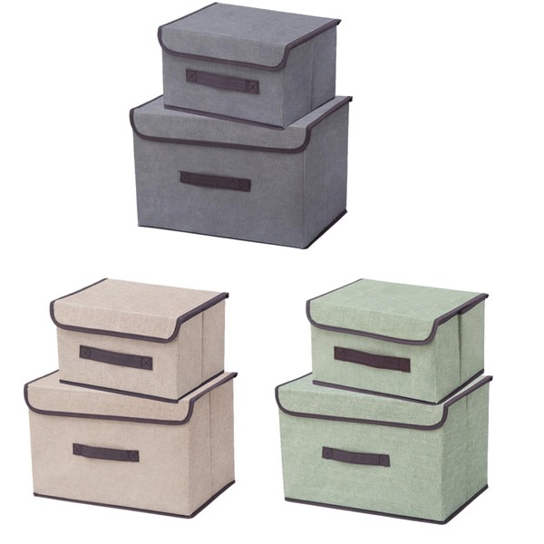 EURXLQ Grey Foldable Storage Box with Lid, Linen Fabric Foldable