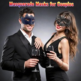 Couple Masquerade Mask Set, Venice Party Mask, Ancient Greek Roman Venetian Mask for Women and Men - Black
