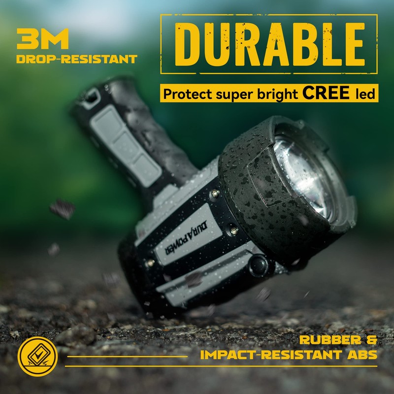 Durapower Rechargeable Spotlight, IP68 Waterproof Super Bright Handheld Spotlight, High