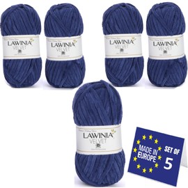 LAWINIA VELVET Premium Soft Thick Wool for Crocheting, Chenille Wool, 5 x 100 g - 65 m, Lint, Non-Fluffy Wool, Velvet Wool, Plush Wool, Cuddly Wool for Crocheting, Chenille Yarn, Bulky Yarn, Hobbii