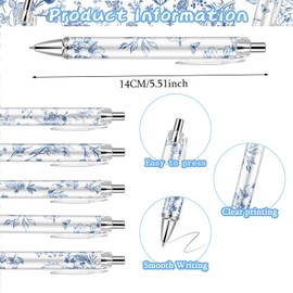 Lebsitey 30PCS Blue and White Porcelain Pen 0.5mm Black Ink Fancy Pens Smooth Writing Retractable Ballpoint Pens for Journaling Aesthetic Office Supplies (BlueandWhitePorcelain, 30)