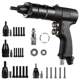 VOTOER Pneumatic Rivet Nut Gun Tool, 10-24 & 1/4, 5/16, 3/8 inch Self-Locking Head, Heavy Duty Adjustable Speed Air Rivet Gun with Mandrels Riveting Gun Kit Riveter Set Pull Rivnut Gun