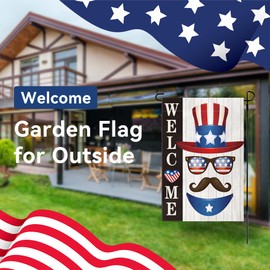 Welcome Garden Flags Independence Day American small flags for yard and garden for Outside 4th of July Yard Decorations Memorial Day Patriotic 12x18″ Double Sided Linen Summer Blue Red Garden Flag