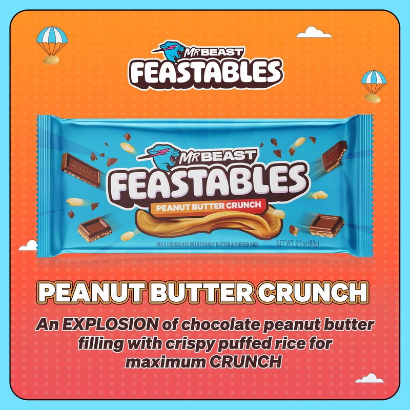 Feastables Peanut Butter Milk Chocolate Crunch KING Size Chocolate Bar,