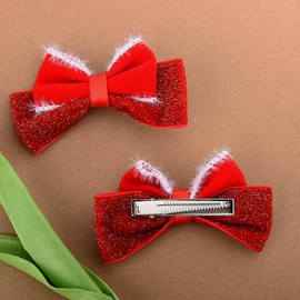 Glitter Red Christmas Hair Clips for Women Girls Red Hair Bows Clips Sparkly Christmas Hair Accessories for Girls Kids Xmas Bows Red Ribbon for Hair Barrettes Hairpin Christmas Xmas New Year Gifts