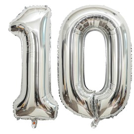 40 Inch Silver 10 Number Balloons Giant 10 Balloons Silver Birthday 10 Balloons 10th Birthday Anniversary Events Party Decorations Supplies