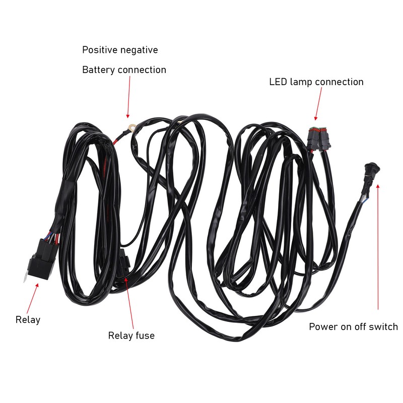 LED Light Bar Wiring Harness 16AWG Heavy Duty DC 12V