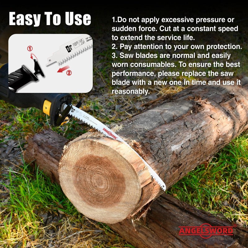 ANGELSWORD 12 Inch(2-Pack)& 15 inch(3-Pack) Arc Edge Reciprocating Saw Blade,